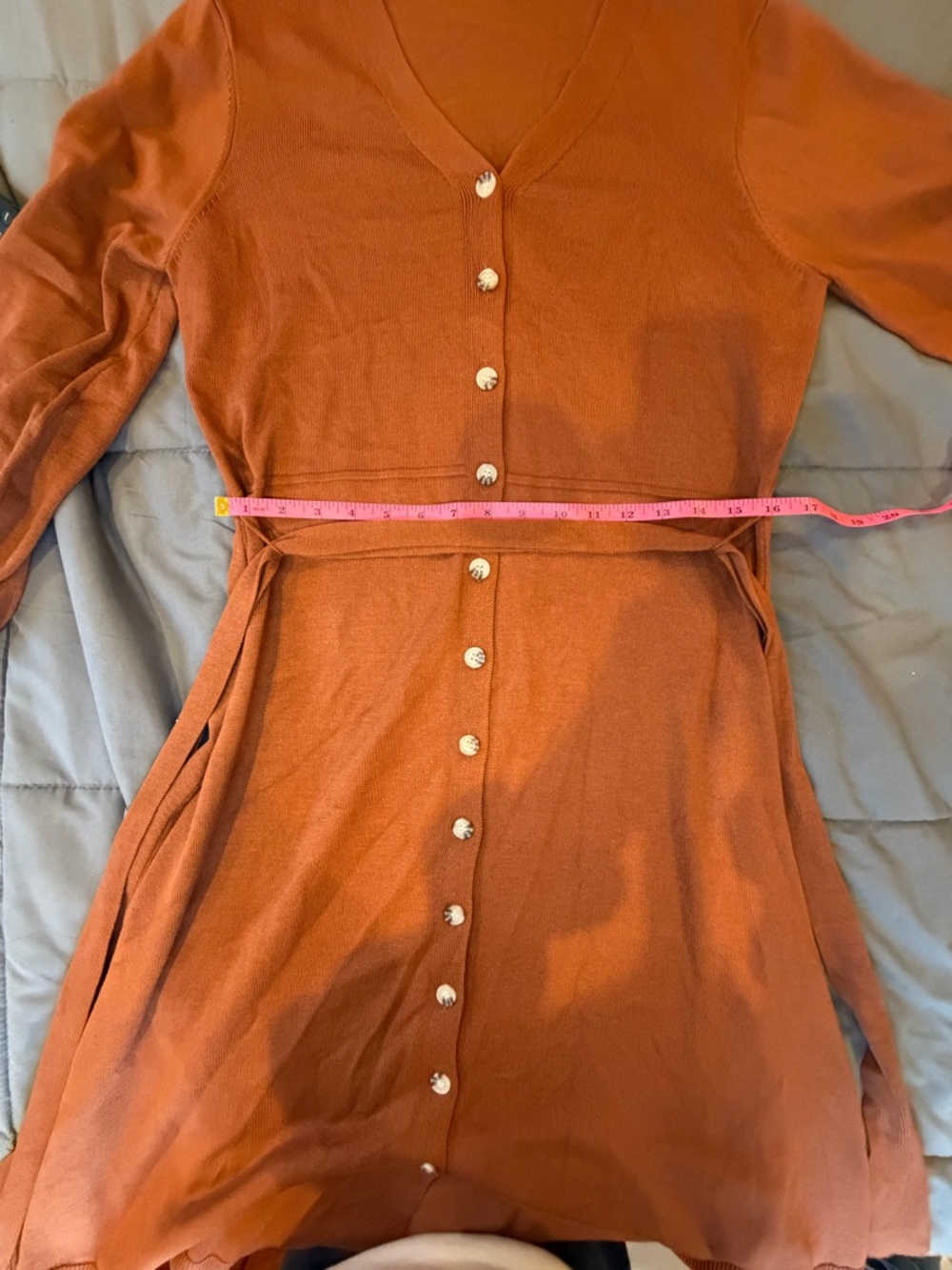 Nina Leonard Balloon Sleeve Sash Sweater Dress Chestnut NWT Size L - Picture 7 of 8